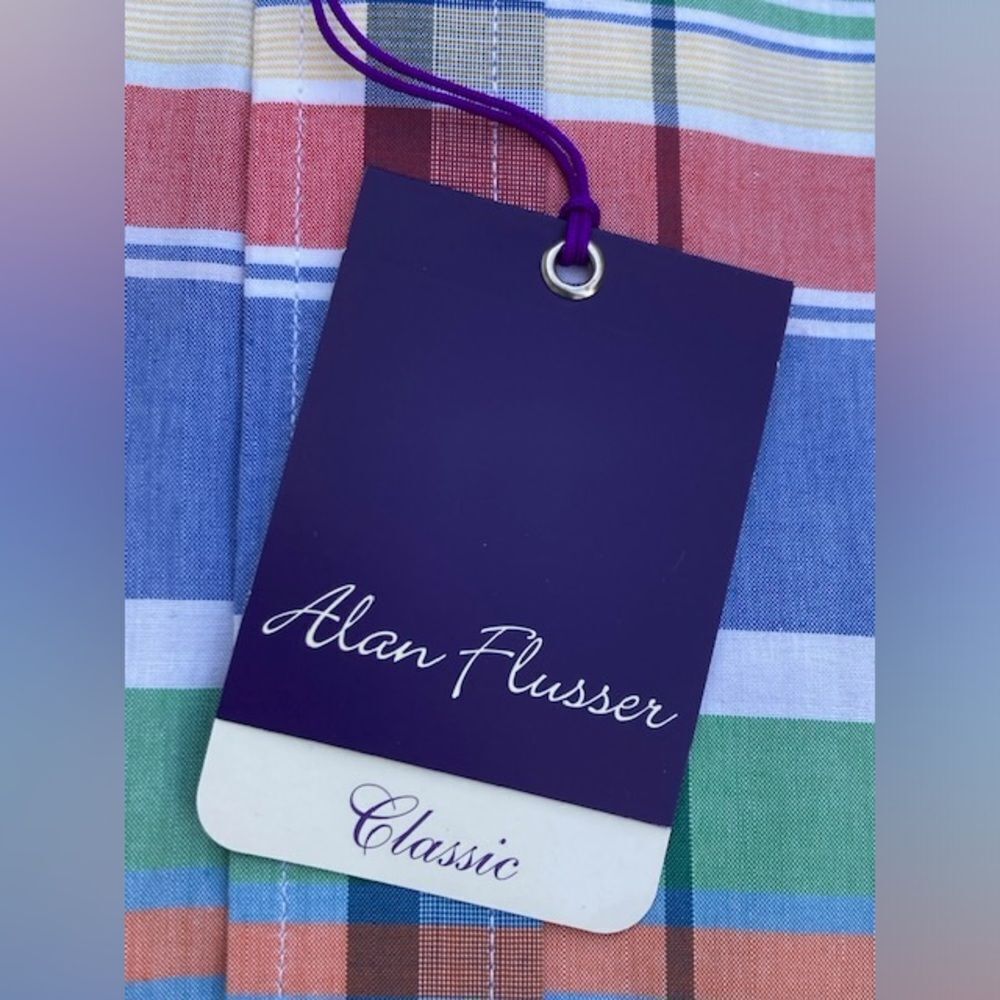 NWT Men’s Alan Flusser Long Sleeve Button Down Shirt Pastel Checkered Nautical - Picture 2 of 8